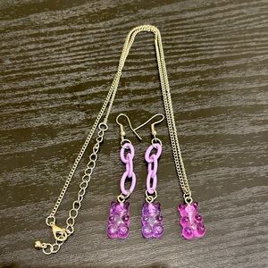 Purple Gummy Bear Necklace and Earrings Set